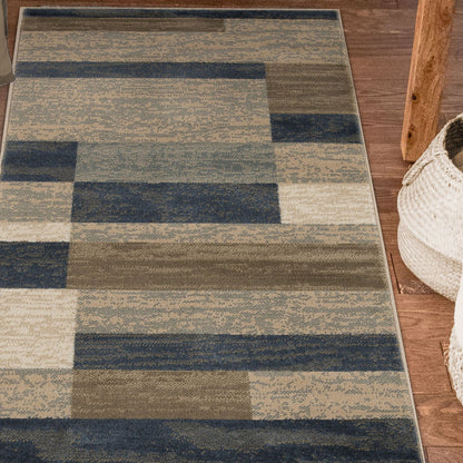 8' Midnight Navy Patchwork Power Loom Stain Resistant Runner Rug
