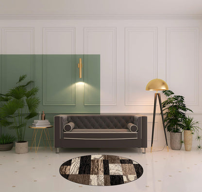 5' Round Chocolate Round Patchwork Power Loom Stain Resistant Area Rug