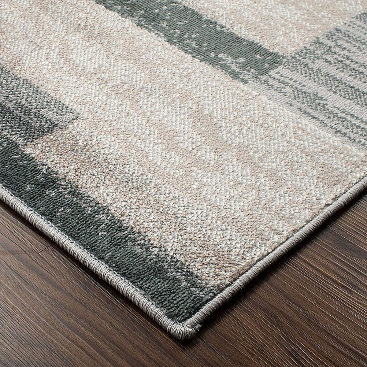 5' X 8' Blue And Taupe Patchwork Power Loom Stain Resistant Area Rug