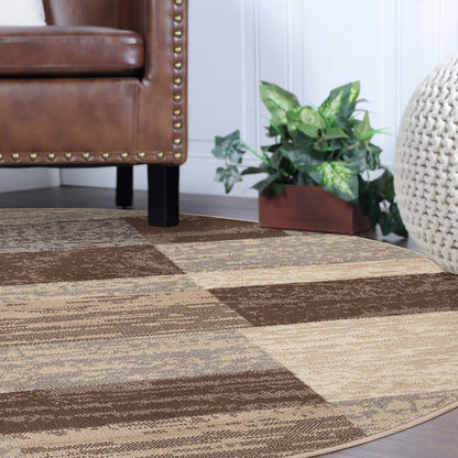 8' Round Slate Round Patchwork Power Loom Stain Resistant Area Rug