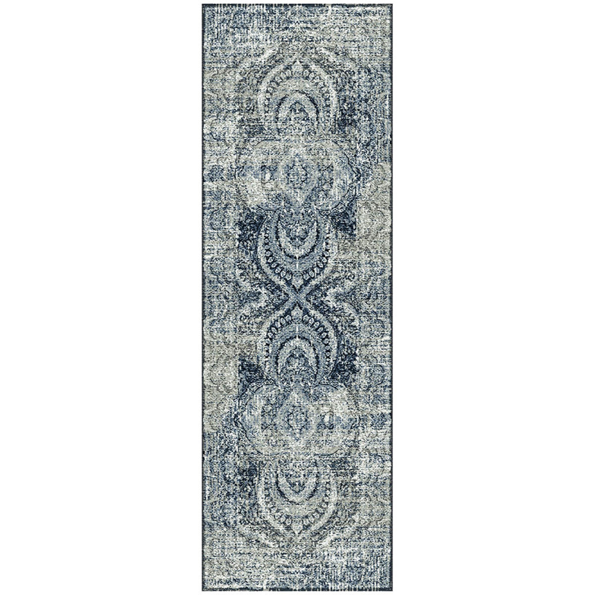 8' Taupe Abstract Power Loom Distressed Stain Resistant Runner Rug