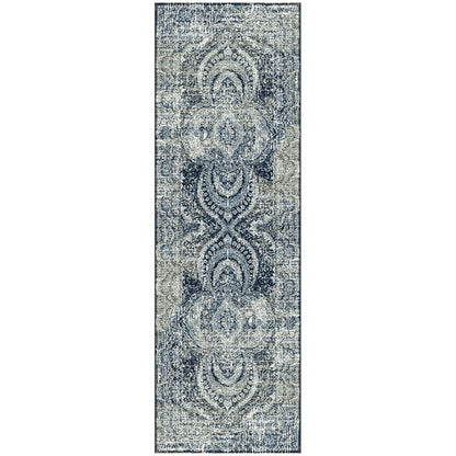 8' Taupe Abstract Power Loom Distressed Stain Resistant Runner Rug