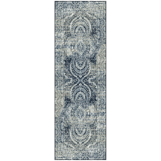 8' Taupe Abstract Power Loom Distressed Stain Resistant Runner Rug
