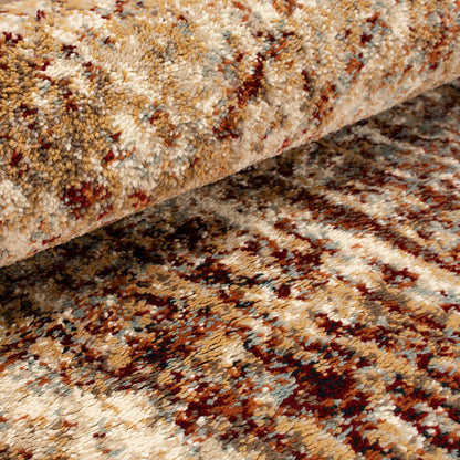 2' X 3' Maroon And Gold Abstract Power Loom Distressed Stain Resistant Area Rug