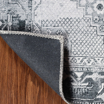 4' X 6' Light Gray Geometric Power Loom Distressed Stain Resistant Non Skid Area Rug