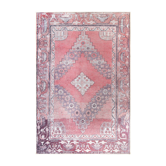 4' X 6' Pink Geometric Power Loom Distressed Stain Resistant Non Skid Area Rug