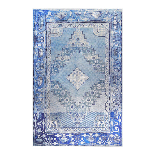 6' X 9' Shades Of Blue Geometric Power Loom Distressed Stain Resistant Non Skid Area Rug