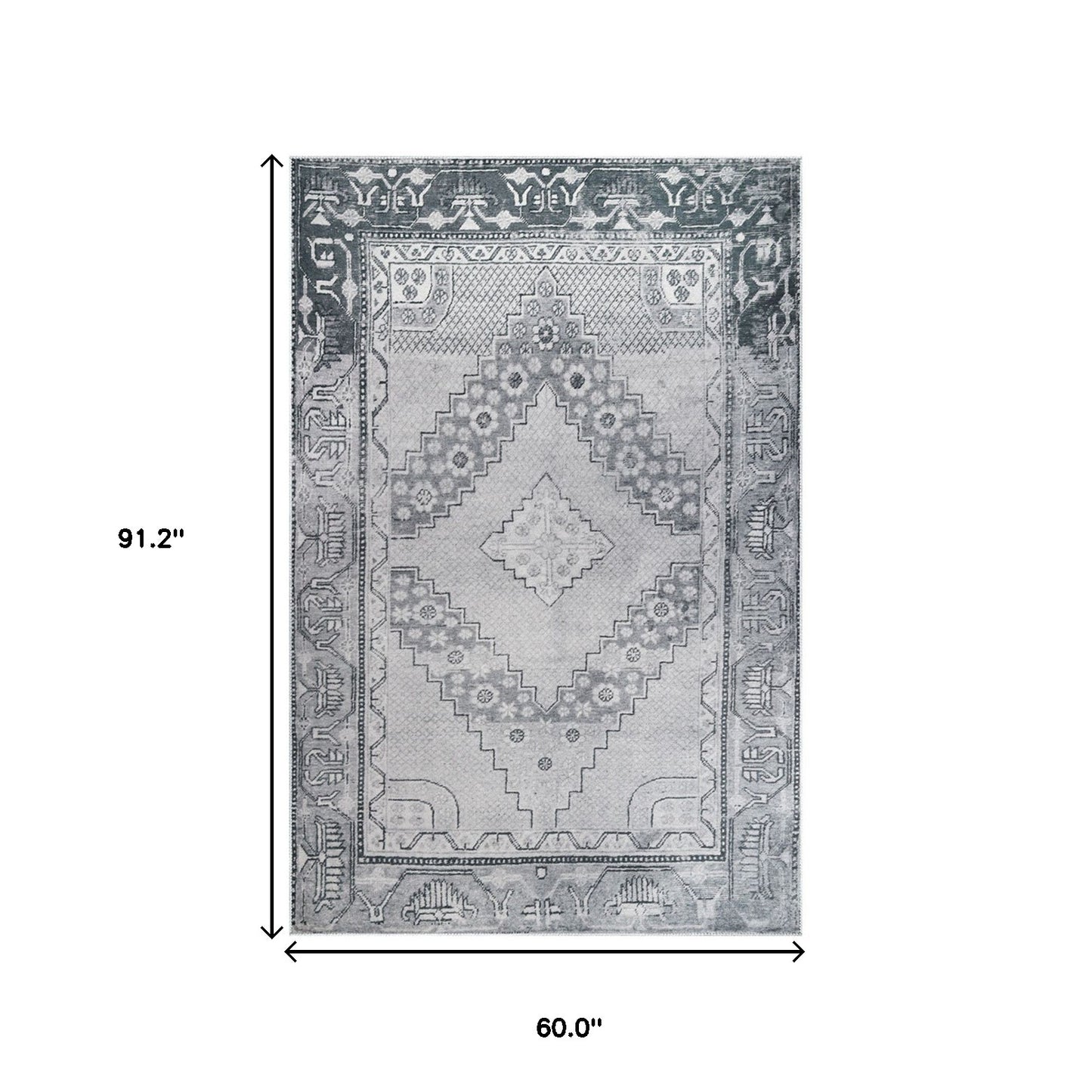 5' X 8' Light Gray Geometric Power Loom Distressed Stain Resistant Non Skid Area Rug