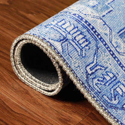 8' X 10' Shades Of Blue Geometric Power Loom Distressed Stain Resistant Non Skid Area Rug