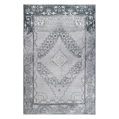 8' X 10' Light Gray Geometric Power Loom Distressed Stain Resistant Non Skid Area Rug