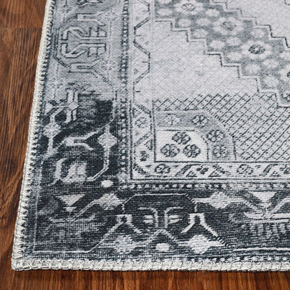 8' X 10' Light Gray Geometric Power Loom Distressed Stain Resistant Non Skid Area Rug