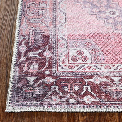 8' X 10' Pink Geometric Power Loom Distressed Stain Resistant Non Skid Area Rug