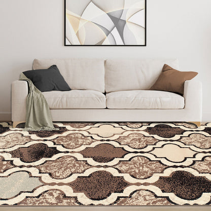 3' X 5' Ivory Quatrefoil Power Loom Distressed Stain Resistant Area Rug