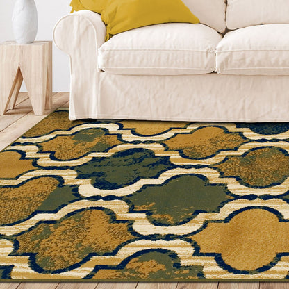 4' X 6' Green Quatrefoil Power Loom Distressed Stain Resistant Area Rug