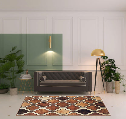 5' X 8' Brown Quatrefoil Power Loom Distressed Stain Resistant Area Rug