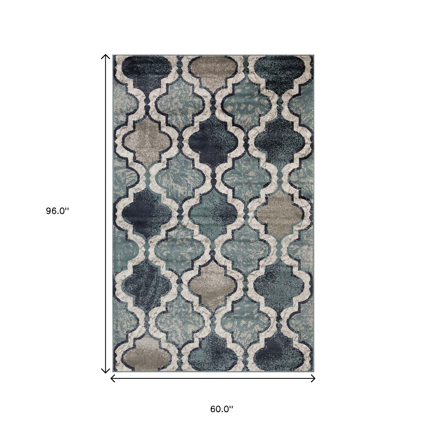 5' X 8' Deep Royal Quatrefoil Power Loom Distressed Stain Resistant Area Rug
