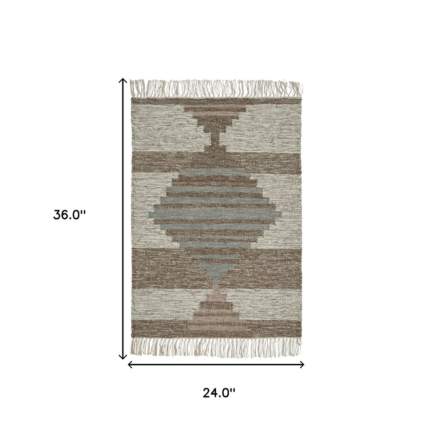 2' X 3' Grey Geometric Flatweave Handmade Stain Resistant Area Rug With Fringe