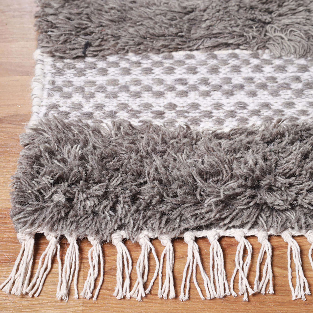 4' X 6' Grey And Silver Wool Striped Flatweave Handmade Stain Resistant Area Rug With Fringe