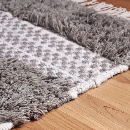 4' X 6' Grey And Silver Wool Striped Flatweave Handmade Stain Resistant Area Rug With Fringe