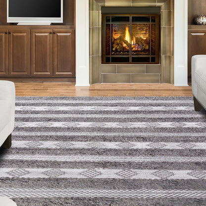 4' X 6' Grey And Silver Wool Striped Flatweave Handmade Stain Resistant Area Rug With Fringe