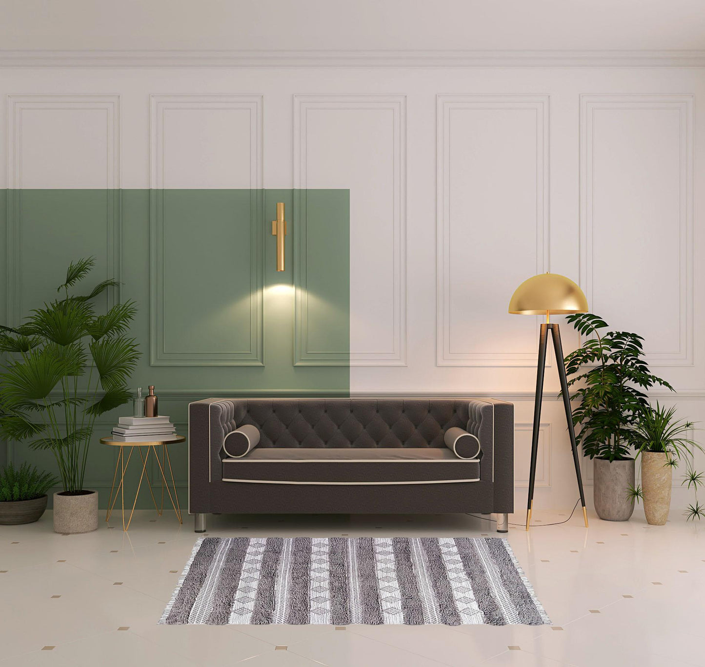 4' X 6' Grey And Silver Wool Striped Flatweave Handmade Stain Resistant Area Rug With Fringe