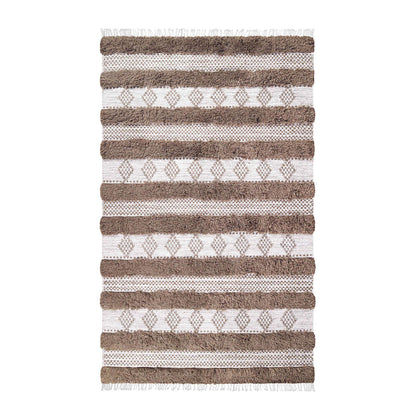 4' X 6' Olive And Ivory Wool Striped Flatweave Handmade Stain Resistant Area Rug With Fringe