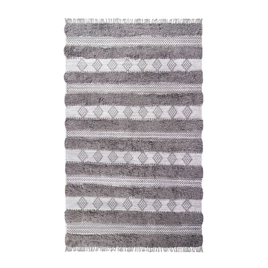 5' X 8' Grey And Silver Wool Striped Flatweave Handmade Stain Resistant Area Rug With Fringe