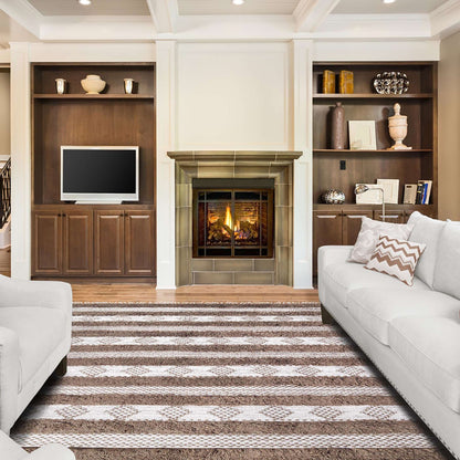 5' X 8' Olive And Ivory Wool Striped Flatweave Handmade Stain Resistant Area Rug With Fringe