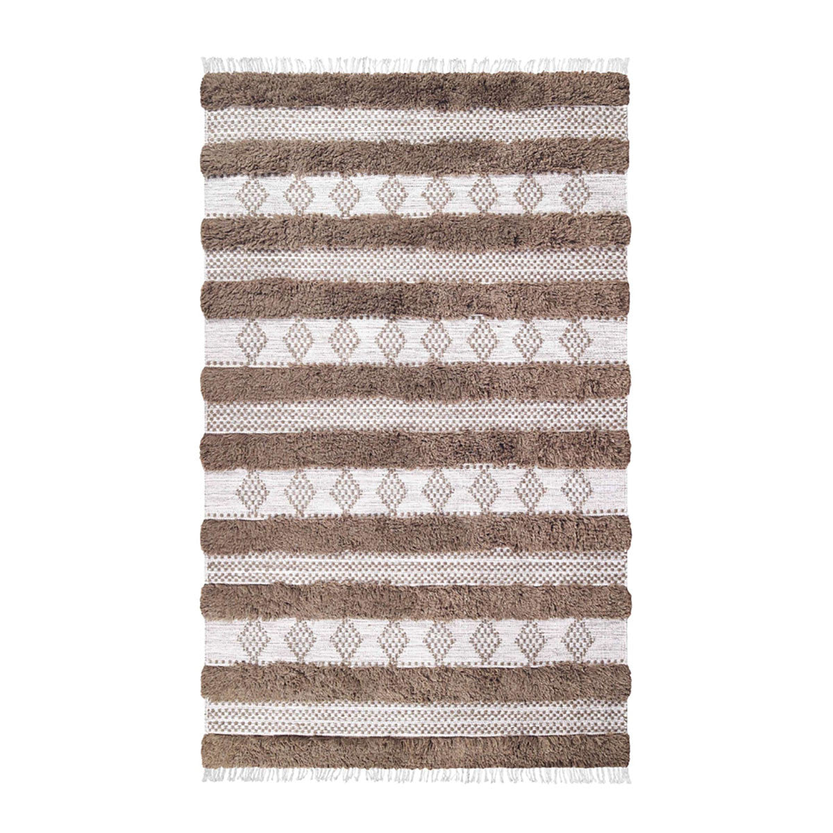 8' X 10' Olive And Ivory Wool Striped Flatweave Handmade Stain Resistant Area Rug With Fringe