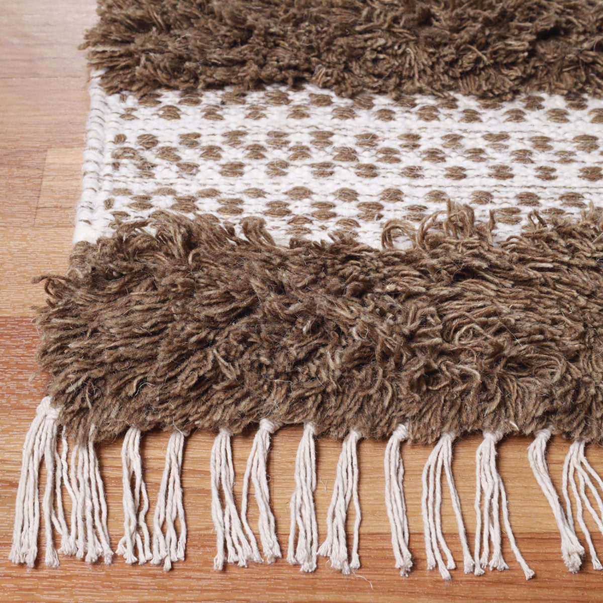 8' X 10' Olive And Ivory Wool Striped Flatweave Handmade Stain Resistant Area Rug With Fringe