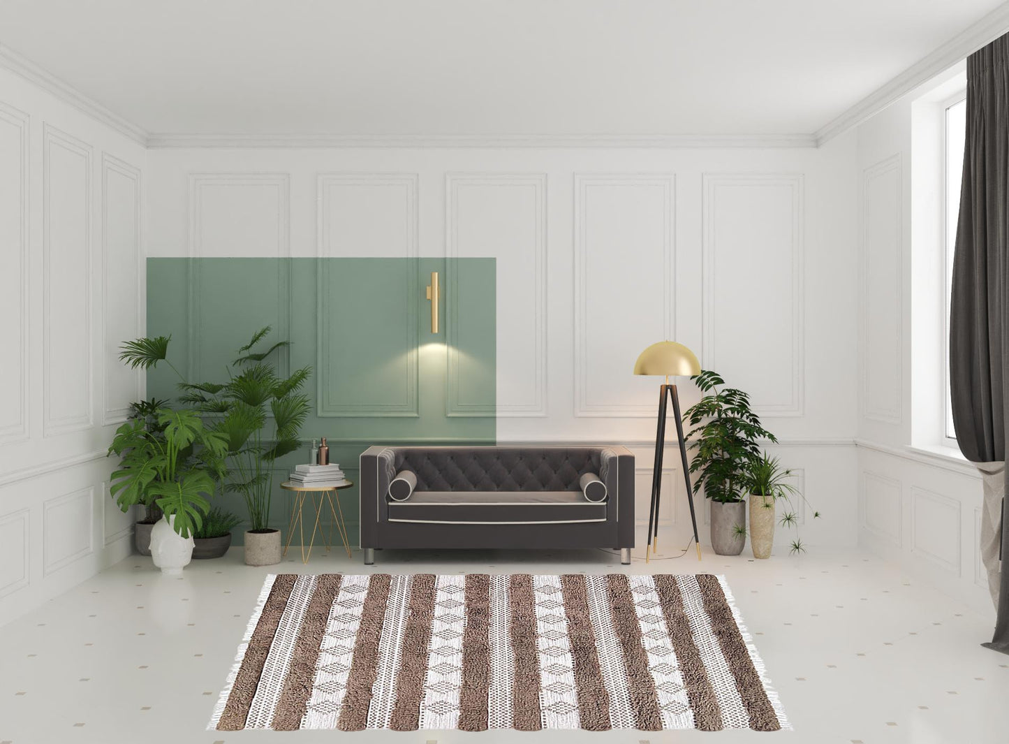 8' X 10' Olive And Ivory Wool Striped Flatweave Handmade Stain Resistant Area Rug With Fringe