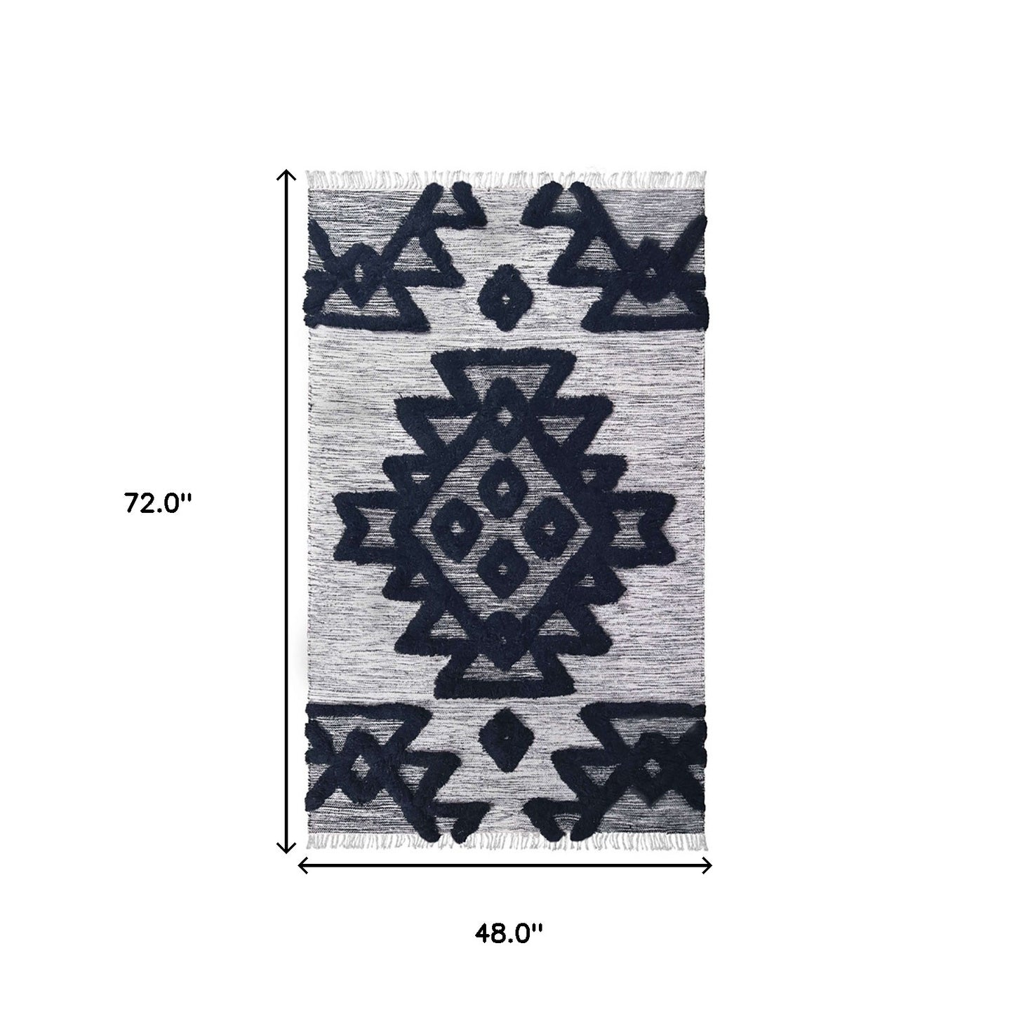 4' X 6' Black And Ivory Wool Geometric Flatweave Handmade Stain Resistant Area Rug With Fringe