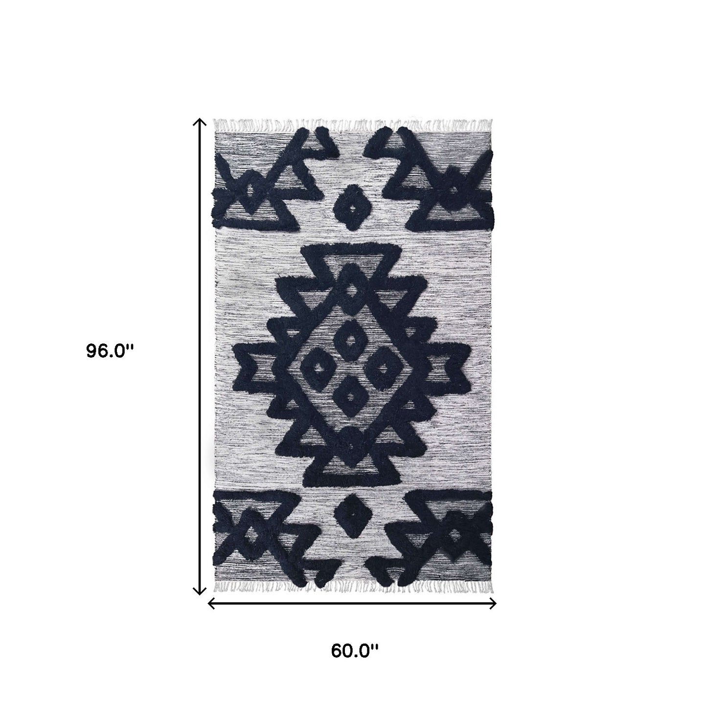 5' X 8' Black And Ivory Wool Geometric Flatweave Handmade Stain Resistant Area Rug With Fringe