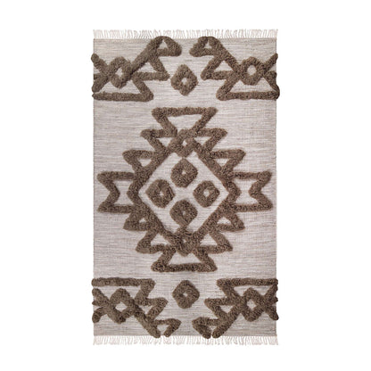 5' X 8' Sand And Taupe Wool Geometric Flatweave Handmade Stain Resistant Area Rug With Fringe