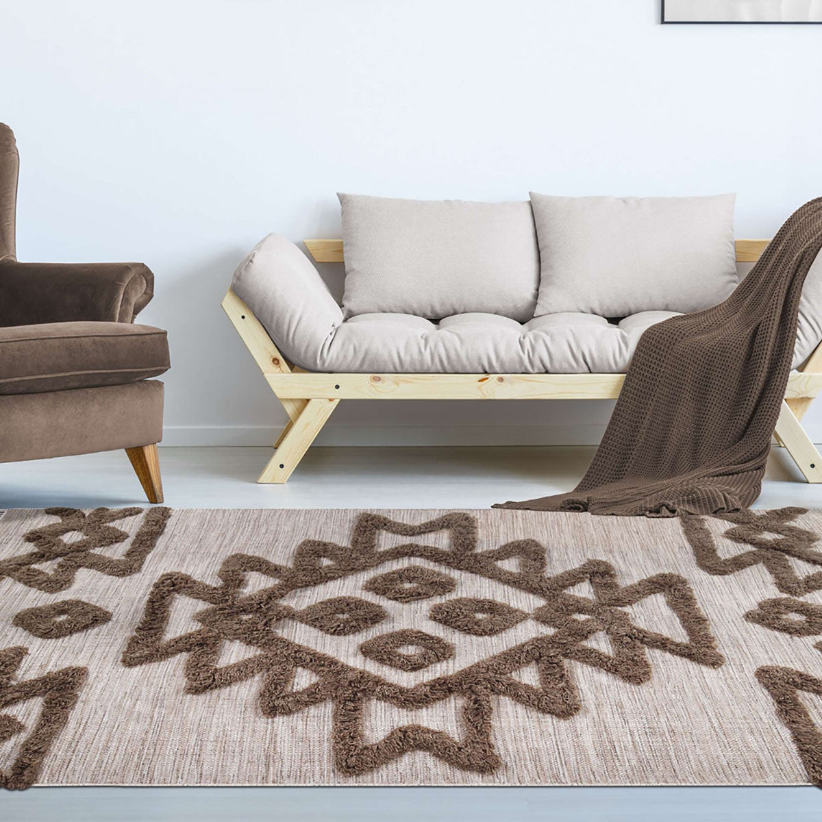 5' X 8' Sand And Taupe Wool Geometric Flatweave Handmade Stain Resistant Area Rug With Fringe