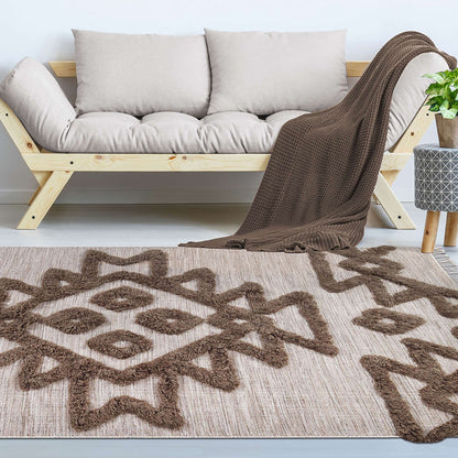 5' X 8' Sand And Taupe Wool Geometric Flatweave Handmade Stain Resistant Area Rug With Fringe