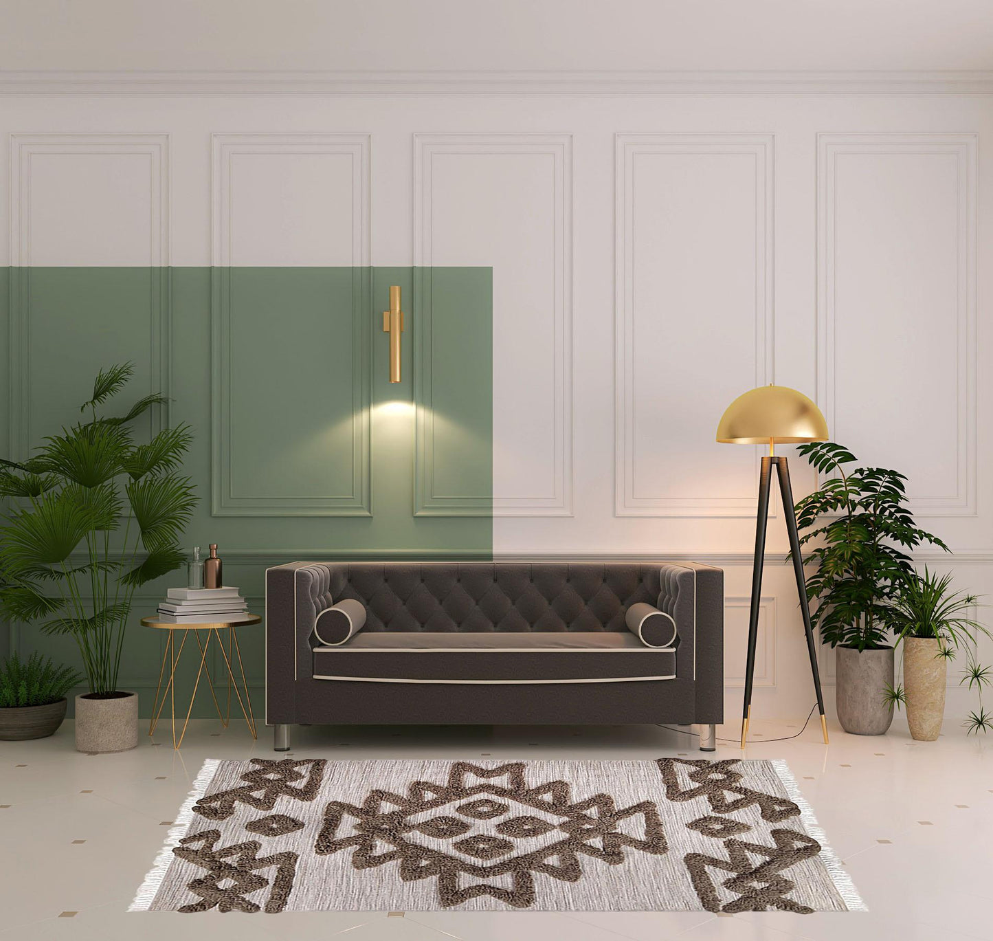 5' X 8' Sand And Taupe Wool Geometric Flatweave Handmade Stain Resistant Area Rug With Fringe