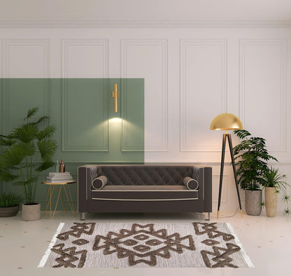 5' X 8' Sand And Taupe Wool Geometric Flatweave Handmade Stain Resistant Area Rug With Fringe