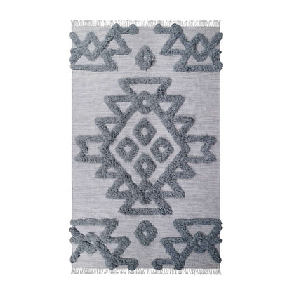 5' X 8' Silver And Grey Wool Geometric Flatweave Handmade Stain Resistant Area Rug With Fringe