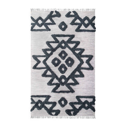 8' X 10' Ivory And Charcoal Wool Geometric Power Loom Stain Resistant Area Rug With Fringe