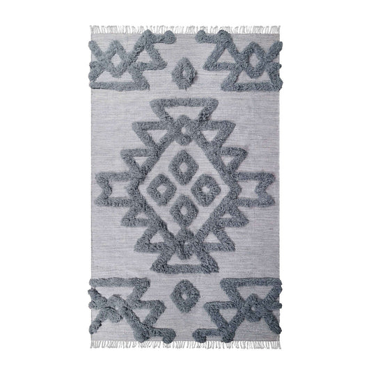 8' X 10' Silver And Grey Wool Geometric Power Loom Stain Resistant Area Rug With Fringe