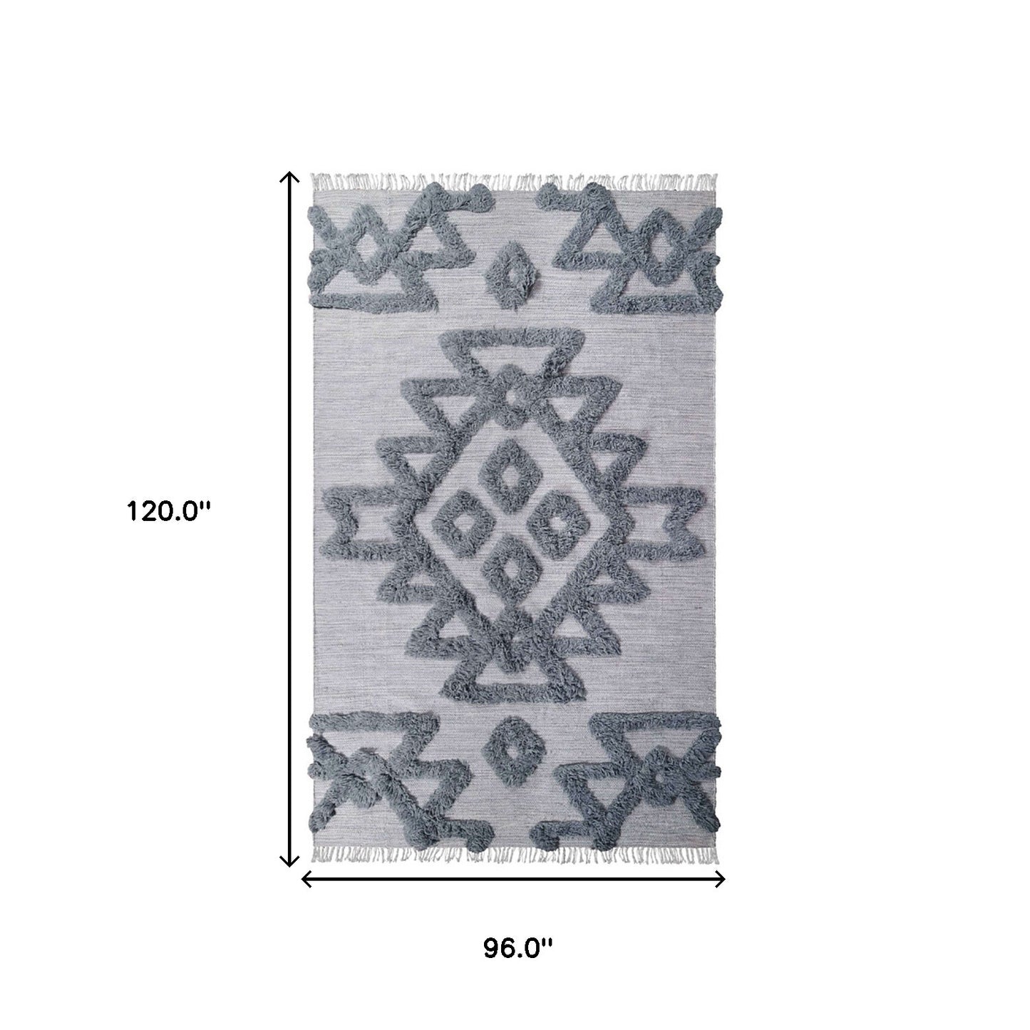 8' X 10' Silver And Grey Wool Geometric Power Loom Stain Resistant Area Rug With Fringe