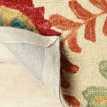 8' Cream Wool Medallion Tufted Handmade Stain Resistant Runner Rug