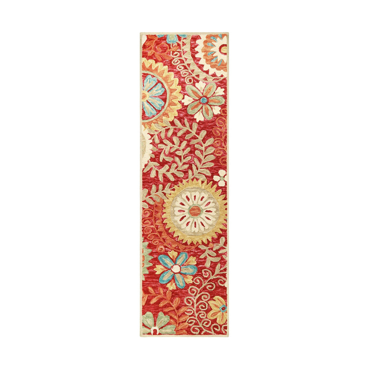 8' Rust Wool Medallion Tufted Handmade Stain Resistant Runner Rug