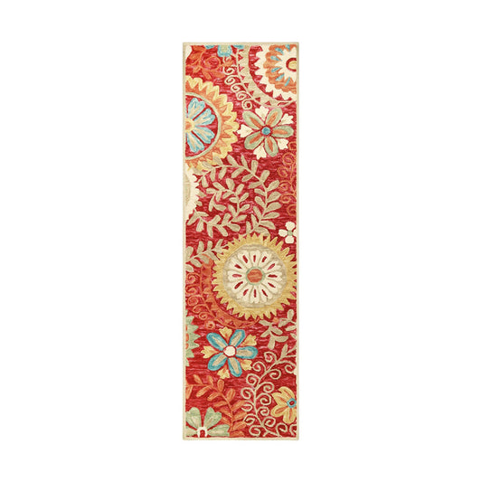 8' Rust Wool Medallion Tufted Handmade Stain Resistant Runner Rug