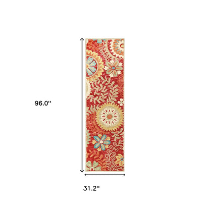 8' Rust Wool Medallion Tufted Handmade Stain Resistant Runner Rug