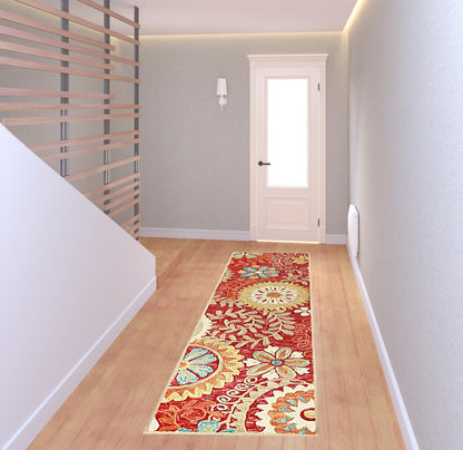 8' Rust Wool Medallion Tufted Handmade Stain Resistant Runner Rug