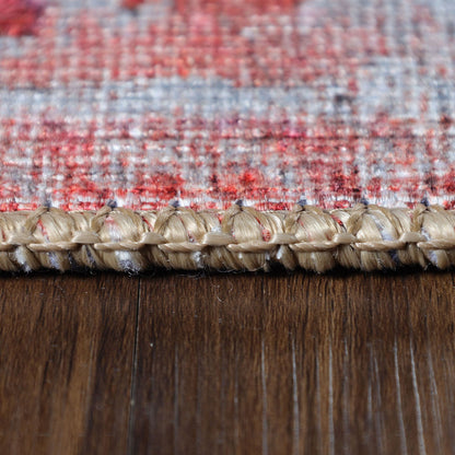 8' Berry Red Oriental Power Loom Stain Resistant Runner Rug