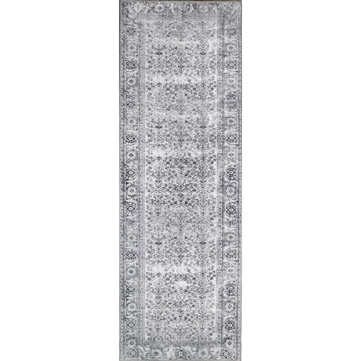 8' Charcoal Oriental Power Loom Stain Resistant Runner Rug