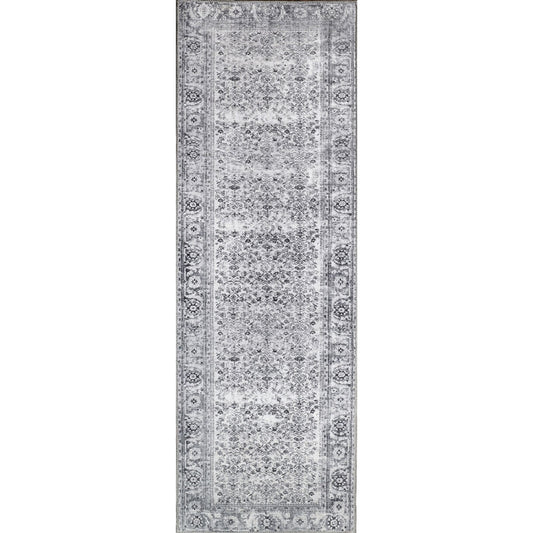 8' Charcoal Oriental Power Loom Stain Resistant Runner Rug